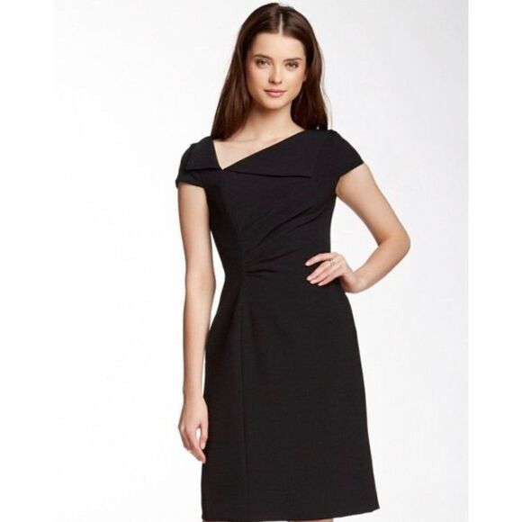 Tahari Arthur S Levine Black Asymmetrical Neckline Sheath Dress Size 14 - Picture 1 of 11